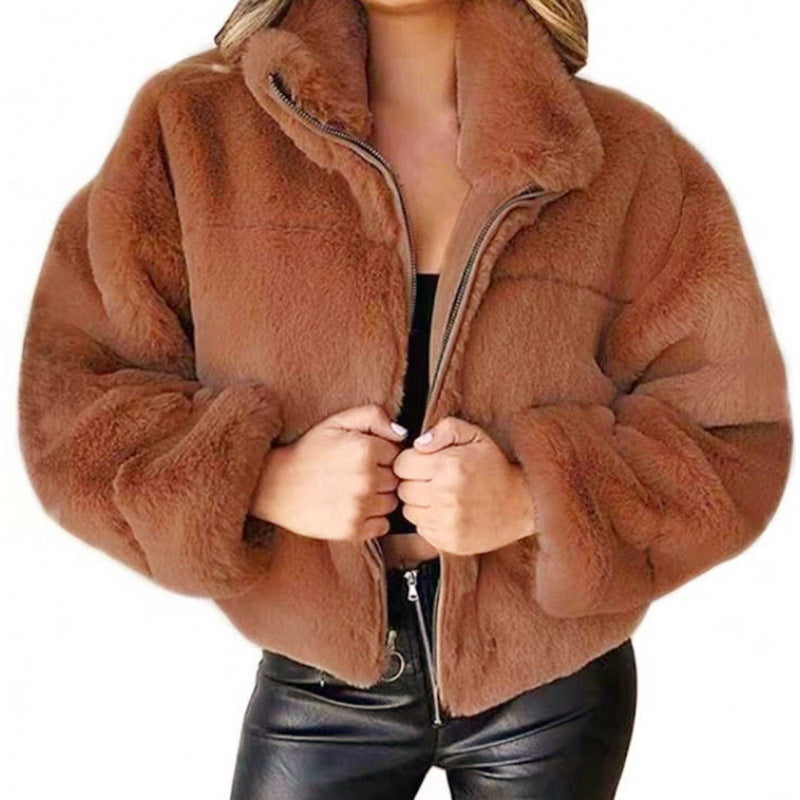 Damen Kurz geschnittene Kuschel-Fleece-Steppjacke mit Stehkragen und Reißverschluss Nord Taschen