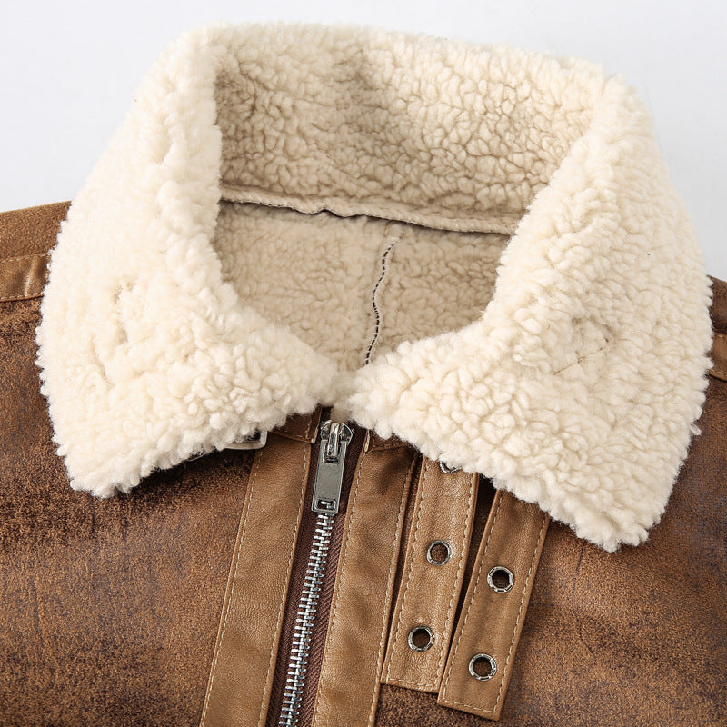 Herren Fliegerjacke aus Vintage-Lederoptik mit Teddyfutter und Kapuze Nord Taschen