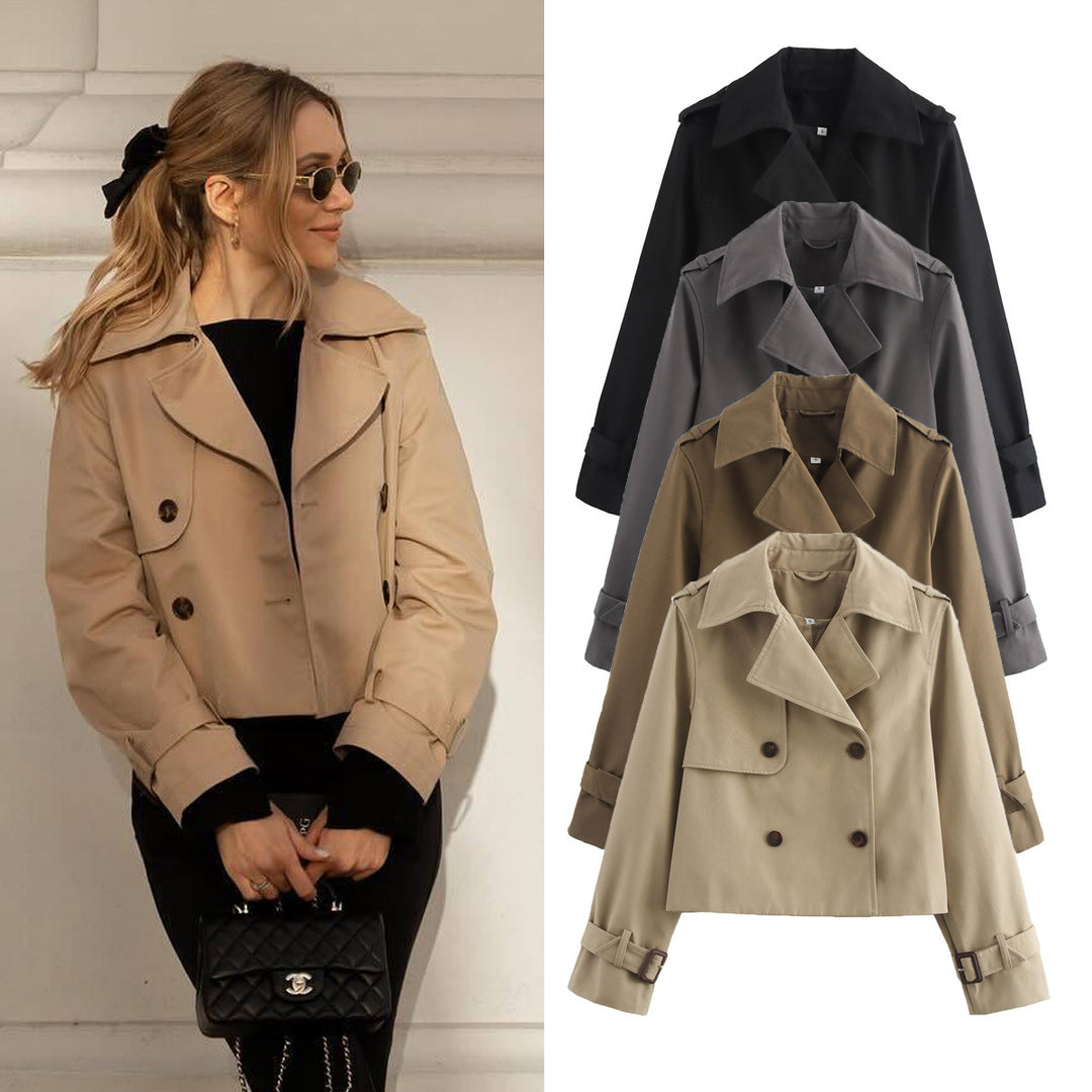 Damen Cropped-Trenchjacke im Boxy‑Schnitt mit Doppelreiher und Manschettenriemen Nord Taschen