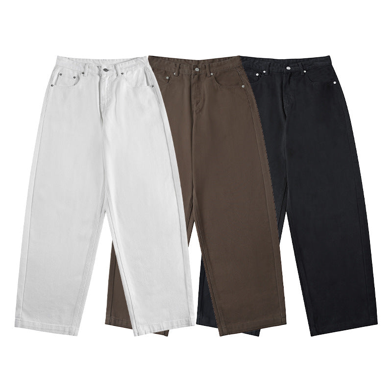 Damen Weite High‑Waist Baumwoll-Twill Baggy‑Hose mit tiefem Schritt Nord Taschen