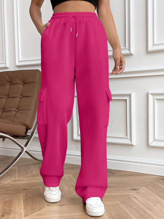 Damen Cargo-Jogginghose mit hohem Elastikbund, Kordelzug und weitem Bein Nord Taschen