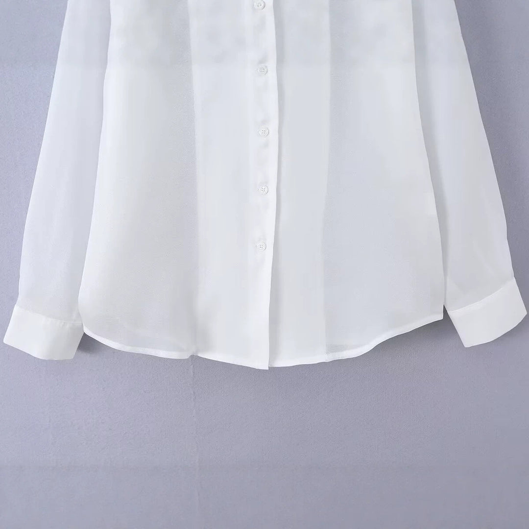 Damen Leichte Chiffon-Hemdbluse mit Oversize-Schnitt und Manschetten Nord Taschen