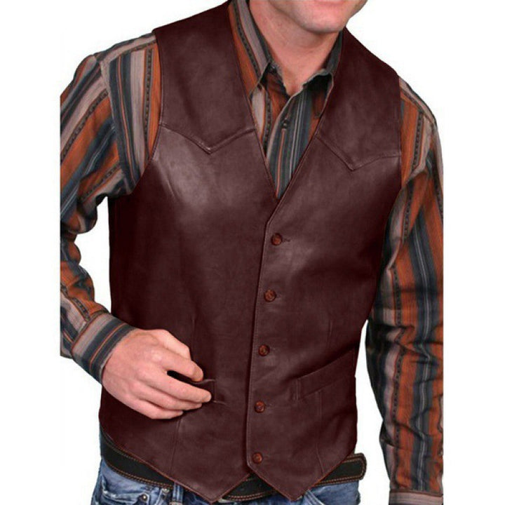 Herren taillierte Lederweste mit Western-Details, V-Ausschnitt und zwei Eingrifftaschen Nord Taschen