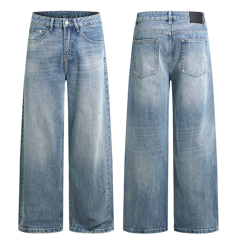 Damen Weite High-Waist Denim-Jeans mit ausgestelltem Bein und Vintage-Waschung Nord Taschen