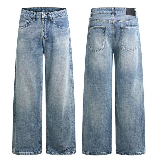 Damen Weite High-Waist Denim-Jeans mit ausgestelltem Bein und Vintage-Waschung Nord Taschen