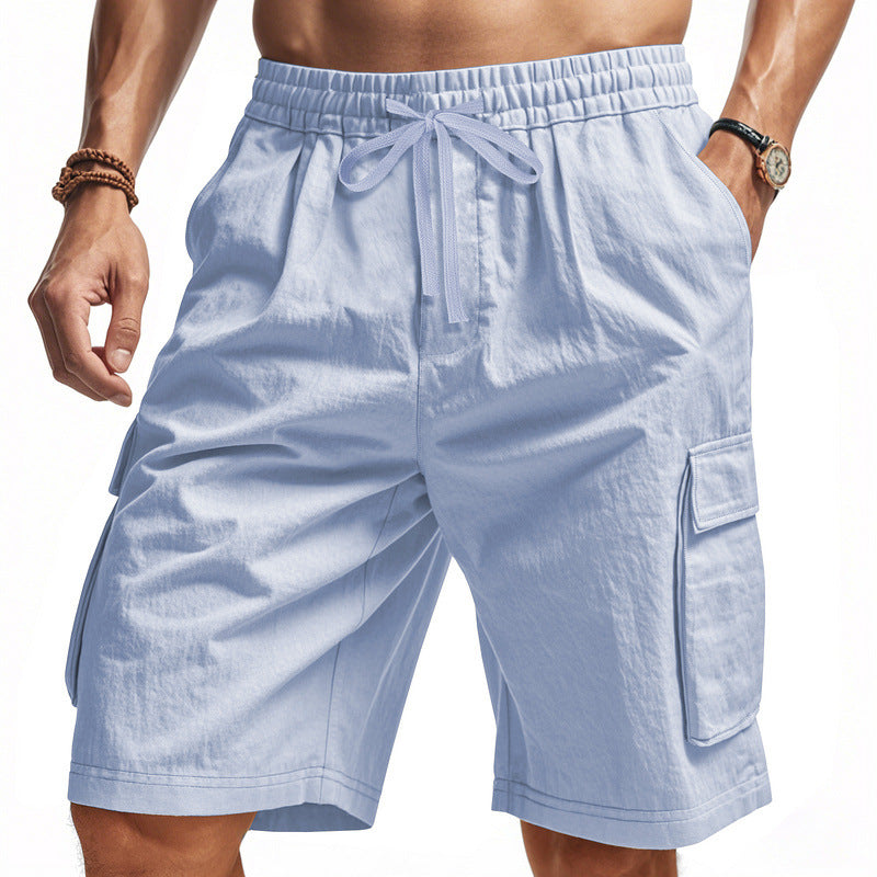 Herren nan knielange Utility-Shorts aus leichtem Baumwollmix mit elastischem Tunnelzugbund und aufgesetzten Klappentaschen
