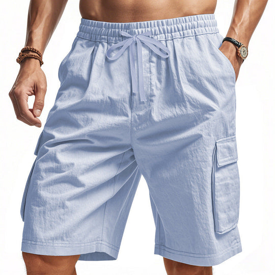 Herren nan knielange Utility-Shorts aus leichtem Baumwollmix mit elastischem Tunnelzugbund und aufgesetzten Klappentaschen