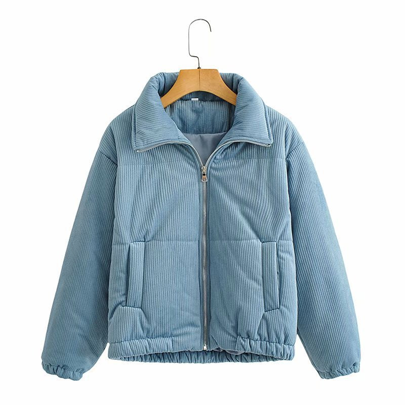 Damen Kurz geschnittene Steppjacke im Cord‑Look mit hohem Stehkragen Nord Taschen