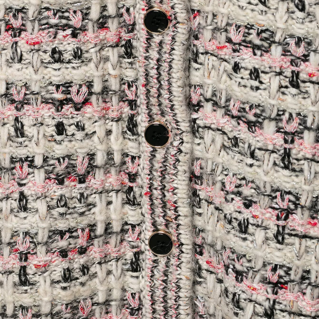 Damen Tweed-Cardigan mit Rundkragen, durchgehender Knopfleiste und Fransenabschlüssen Nord Taschen