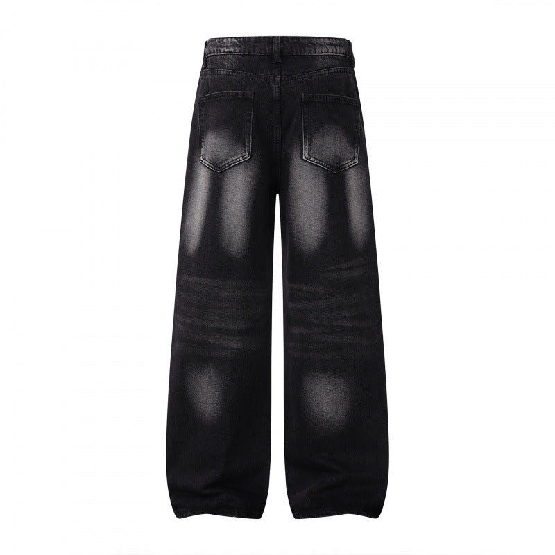 Damen Weite Highwaist-Jeanshose im Balloon-Schnitt mit Used‑Effekt und elastischem Saum Nord Taschen