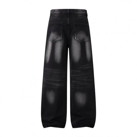 Damen Weite Highwaist-Jeanshose im Balloon-Schnitt mit Used‑Effekt und elastischem Saum Nord Taschen
