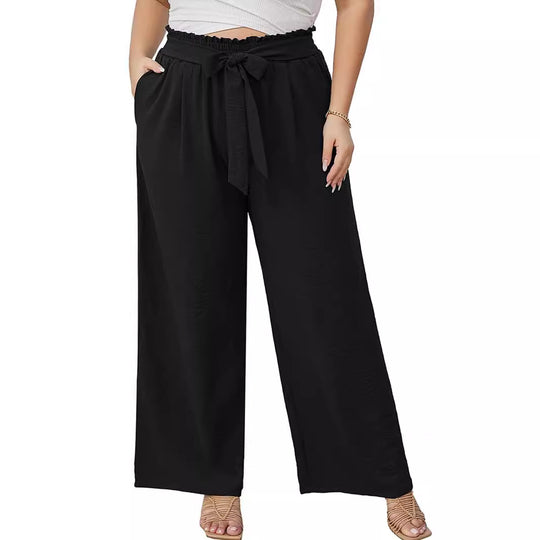 Damen Weite Culotte-Hose in Leinenoptik mit Paperbag-Taille, Bindegürtel und Eingrifftaschen Nord Taschen