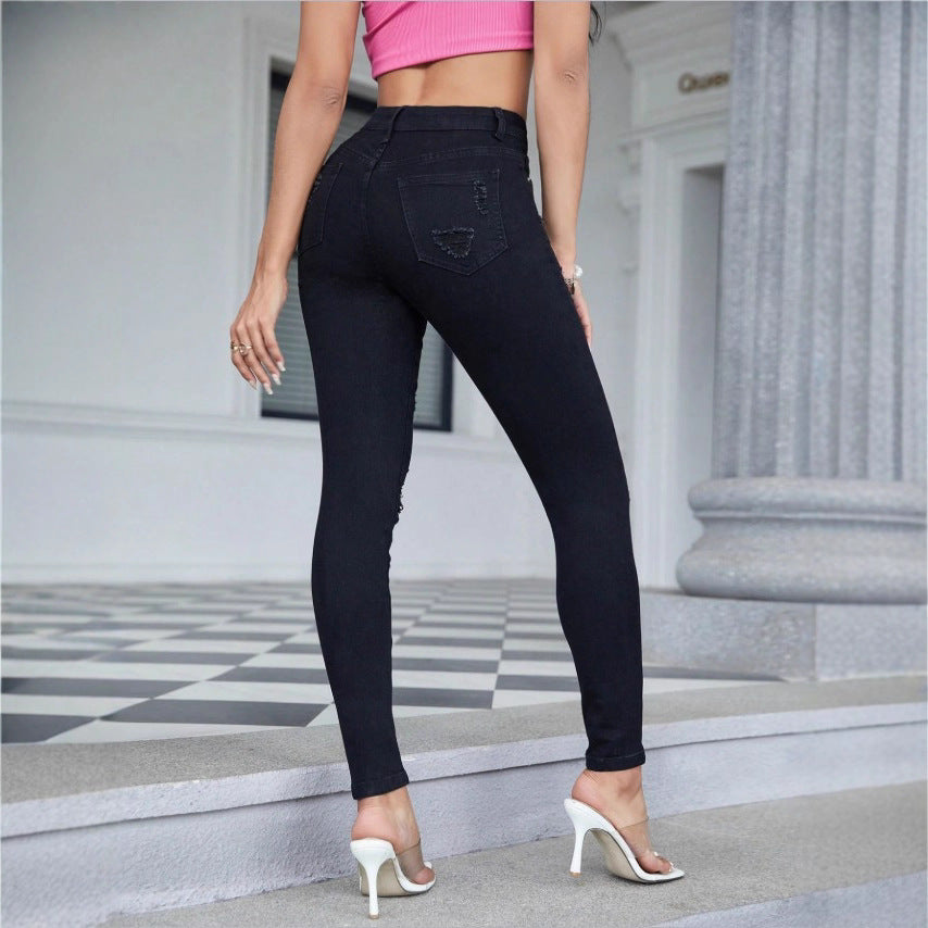 Damen High-Waist Skinny-Jeans mit starkem Destroy-Effekt Nord Taschen