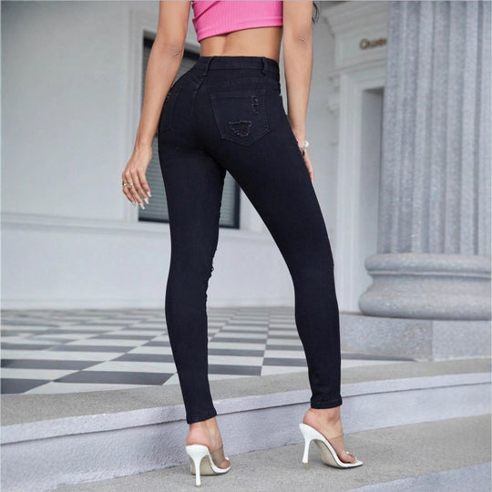 Damen High-Waist Skinny-Jeans mit starkem Destroy-Effekt Nord Taschen