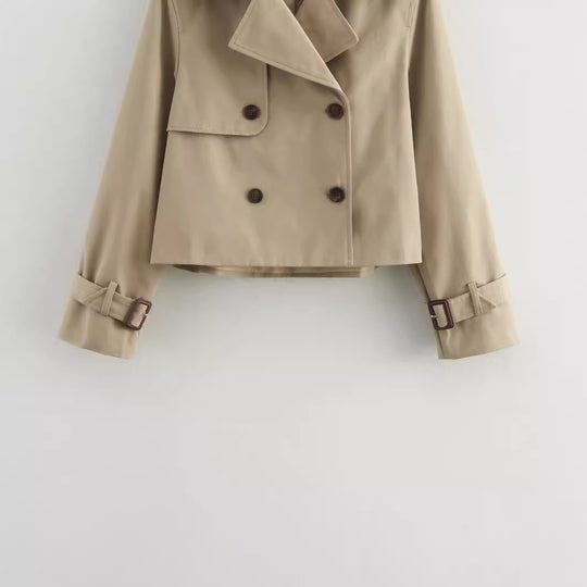 Damen Cropped Trenchcoat mit Doppelreihe und verstellbaren Manschetten Nord Taschen