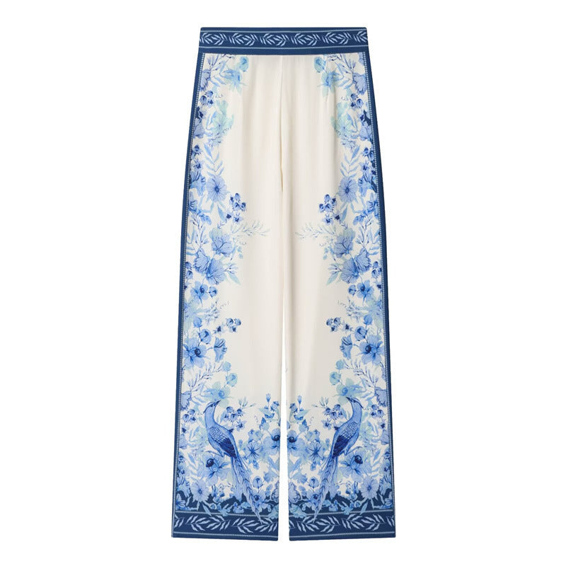 Damen Weite Palazzo‑Hose mit elastischem Bund und floraler Bordürenoptik Nord Taschen