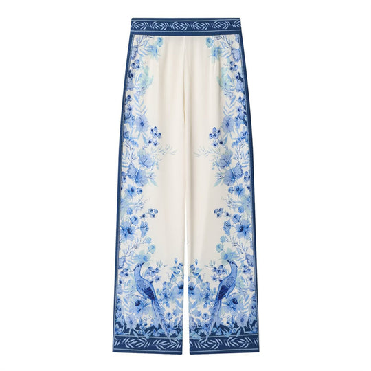 Damen Weite Palazzo‑Hose mit elastischem Bund und floraler Bordürenoptik Nord Taschen