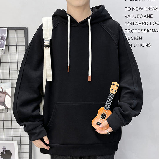 Herren Oversize Kapuzenpullover mit Kängurutasche Raglanärmeln und extra langen Kordeln Nord Taschen