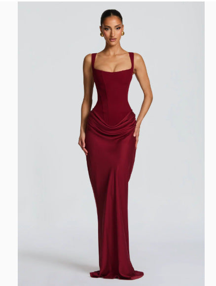 Damen Elegantes Maxikleid mit tiefem V-Ausschnitt und seitlichem Schlitz