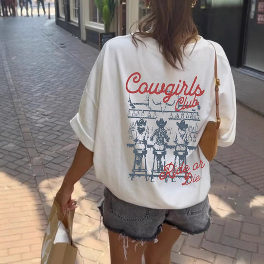 Damen Oversize T-Shirt mit Retro Cowgirl-Motiv Nord Taschen