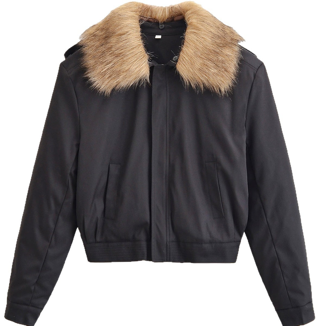 Damen Kurze Bomberjacke mit abnehmbarem Faux-Fur-Kragen Nord Taschen