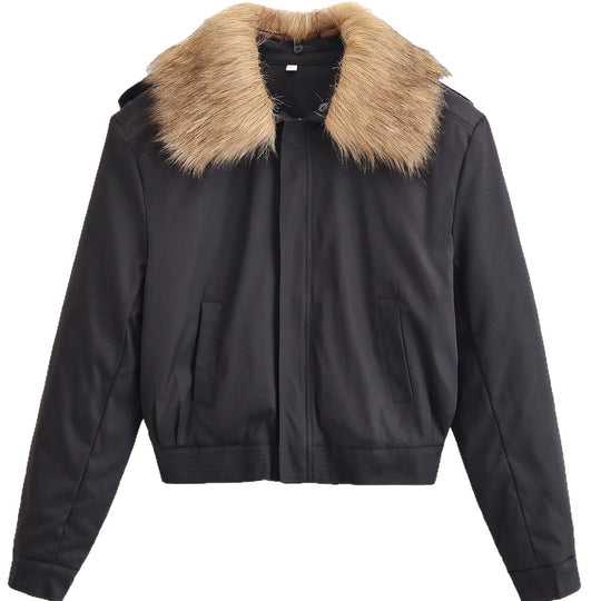 Damen Kurze Bomberjacke mit abnehmbarem Faux-Fur-Kragen Nord Taschen