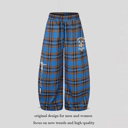 Damen Extraweite Karierte Palazzo-Loungehose mit elastischem Komfortbund, Tunnelzug und verstellbarem Saumkordel Nord Taschen