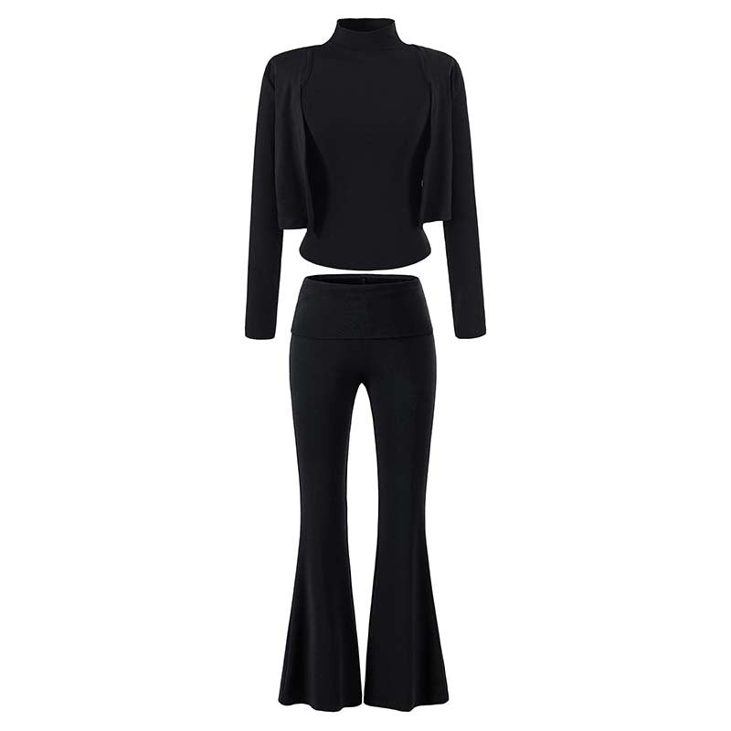 Damen Loungewear-Set mit Bolero, Rollkragen-Croptop und ausgestellter Schlaghose Nord Taschen