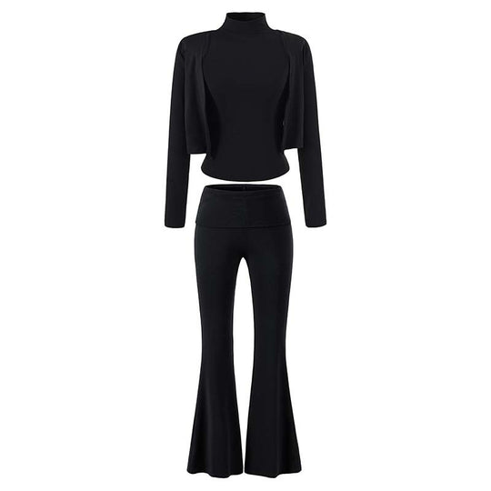 Damen Loungewear-Set mit Bolero, Rollkragen-Croptop und ausgestellter Schlaghose Nord Taschen