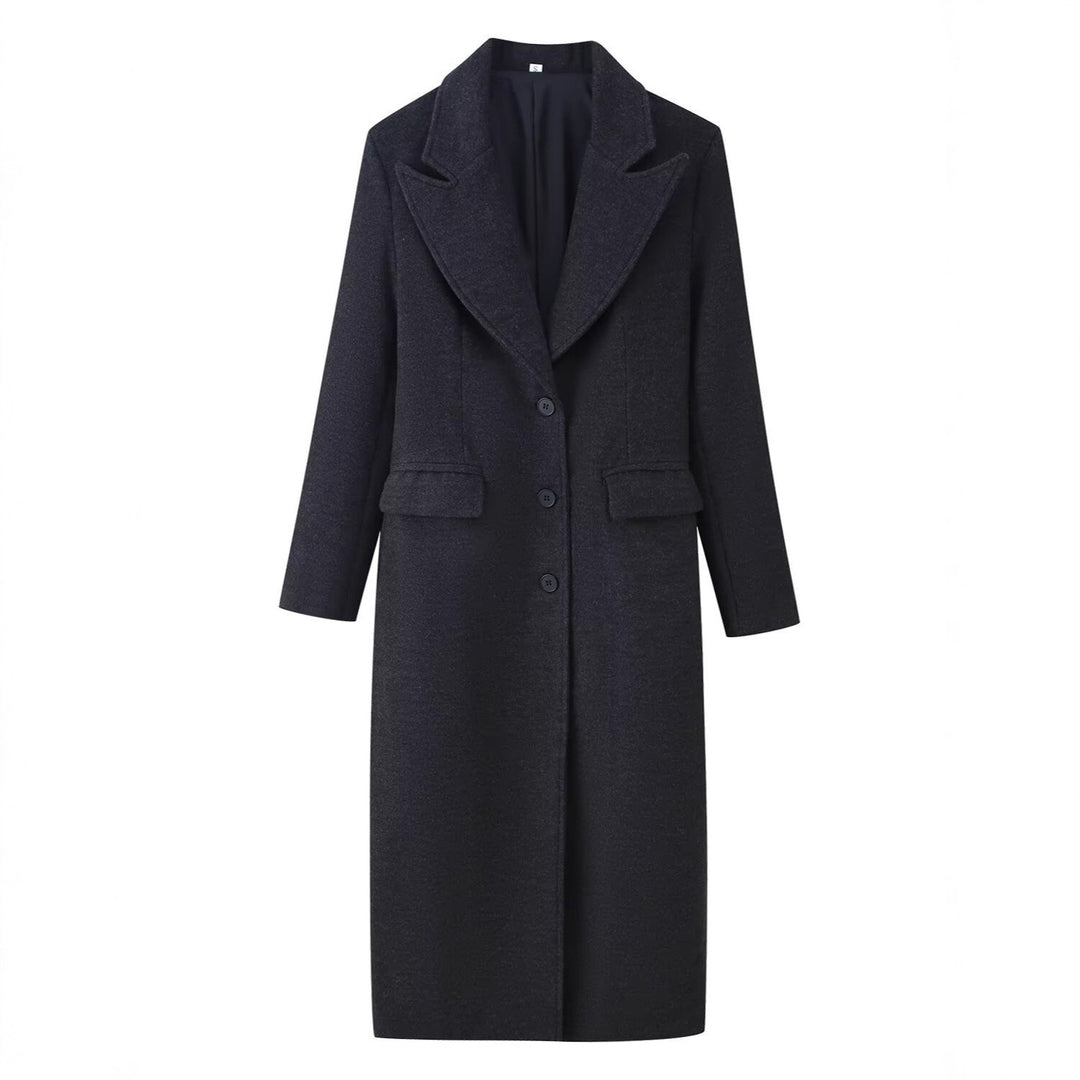 Damen Longline Wollmix-Mantel mit markantem Revers, taillierten Abnähern und Pattentaschen Nord Taschen