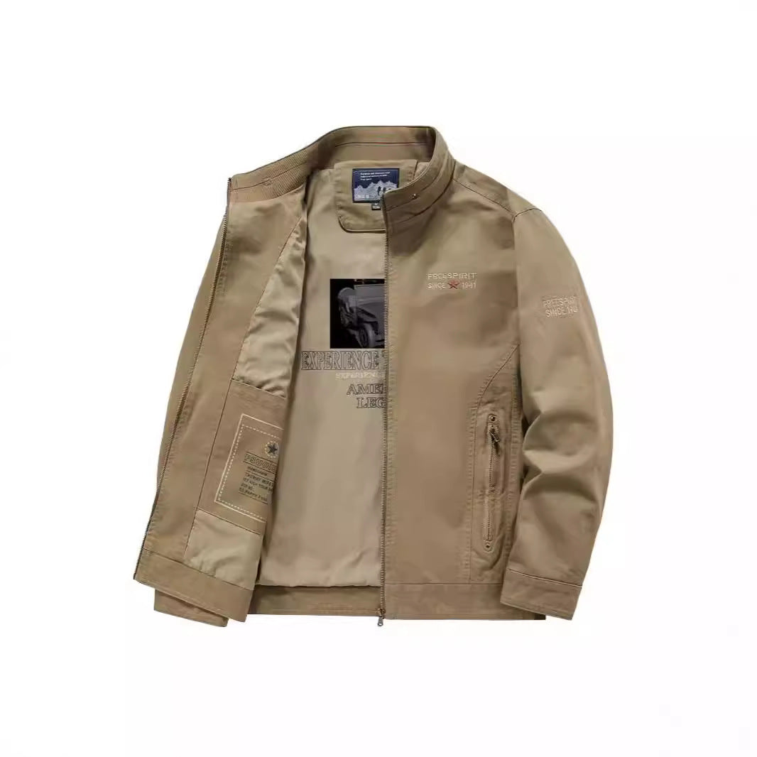 Herren Leichte Übergangsjacke mit Stehkragen, Frontreißverschluss und Innengrafik Nord Taschen