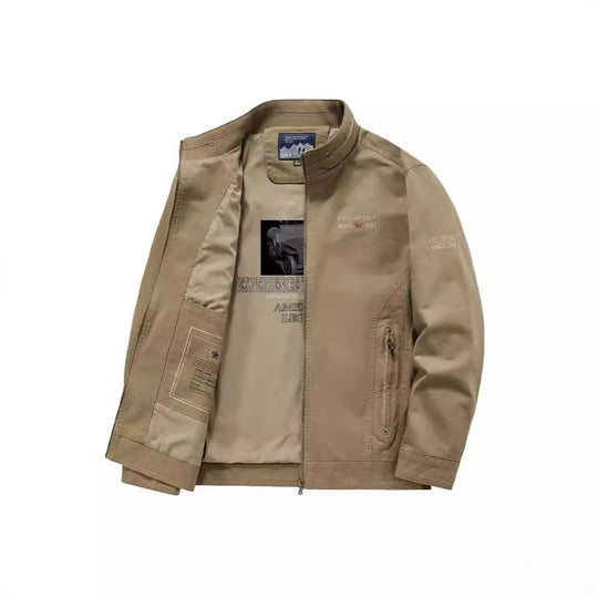 Herren Leichte Übergangsjacke mit Stehkragen, Frontreißverschluss und Innengrafik Nord Taschen