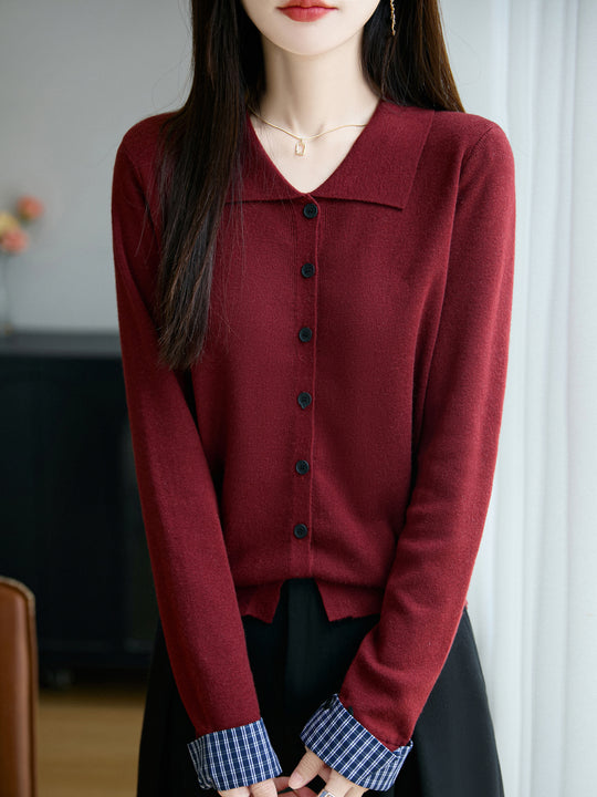Damen Leichter Feinstrick-Cardigan mit breitem Hemdkragen und Frontknopfleiste Nord Taschen