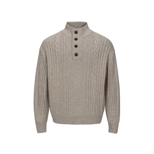 Herren Grobstrukturierter Strickpullover mit Stehkragen und Knopfleiste Nord Taschen