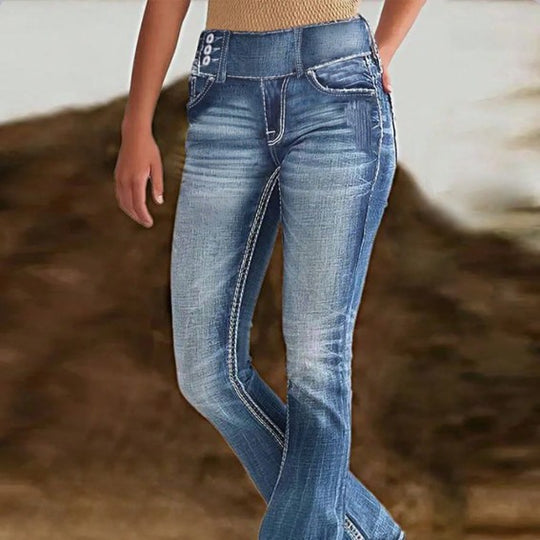 Damen High-Waist Bootcut-Jeans mit sculptender Nahtführung und leichtem Vintage-Finish Nord Taschen