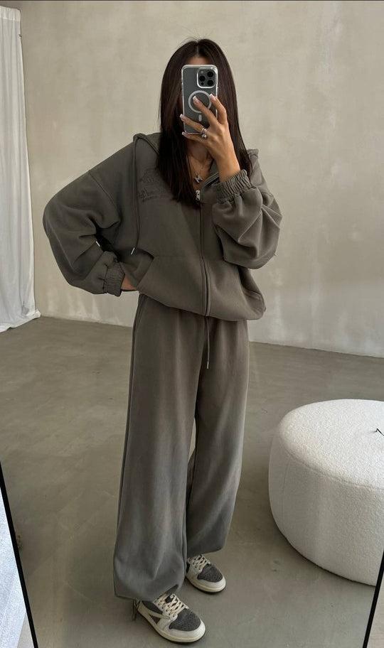 Damen Weiches Oversize-Kapuzen-Sweatjacken-Set mit weiter Jogginghose Nord Taschen