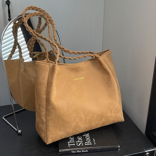 Damen Tragetasche aus luxuriösem Kunstleder mit geflochtenen Griffen Nord Taschen