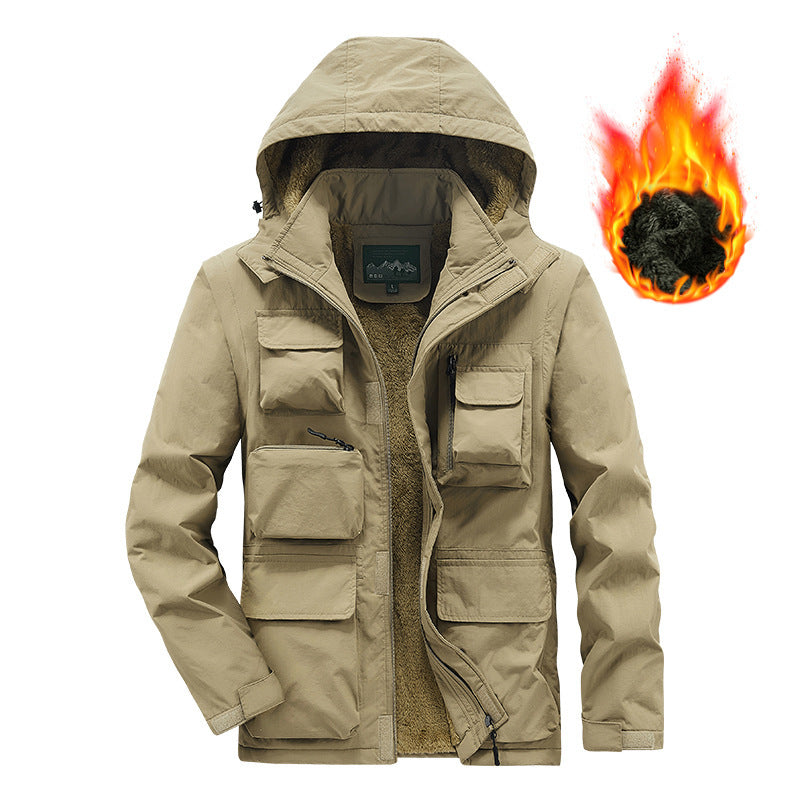 Herren Wärmender Multifunktions-Parka mit Teddyfleece-Innenfutter, Kapuze und Utility-Taschen Nord Taschen