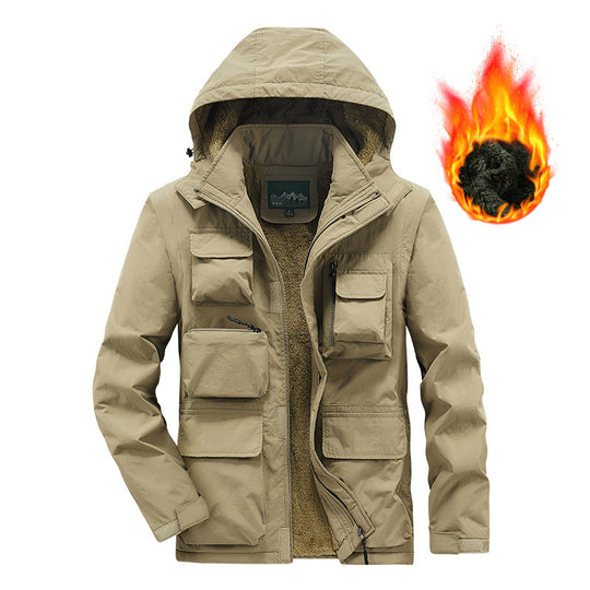 Herren Wärmender Multifunktions-Parka mit Teddyfleece-Innenfutter, Kapuze und Utility-Taschen Nord Taschen
