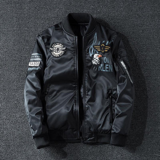 Herren Pilotenbomberjacke im Aviator-Look mit Badge-Applikationen, Ärmeltasche und gerippten Bündchen Nord Taschen