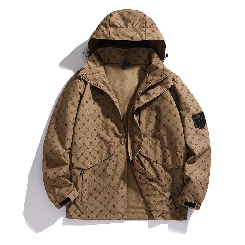 Herren Leichte Kapuzen-Logoallover-Fieldjacke mit Mesh-Futter und wasserabweisender Oberfläche Nord Taschen