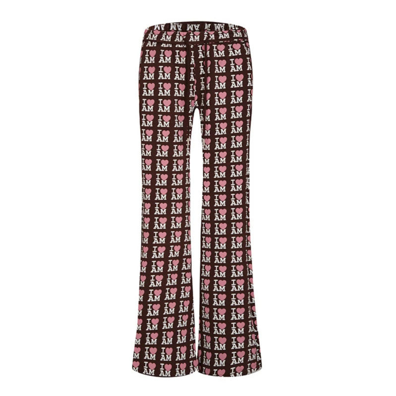 Damen High-Waist Loungehose mit ausgestelltem Beinschnitt, Kordelzug und Allover-Statement-Print Nord Taschen