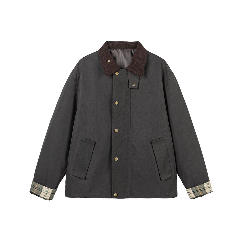 Herren Kurz geschnittene Canvas‑Fieldjacke mit Cordkragen und verdeckter Druckknopfleiste Nord Taschen