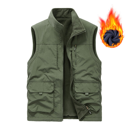 Herren Ärmellose Thermo-Utility‑Weste mit Teddyfleece‑Futter, Multifunktions‑Taschen und hohem Stehkragen Nord Taschen