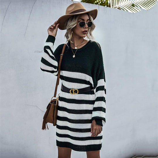 Damen Strickkleid im Oversize-Look mit Blockstreifen und geripptem Saum Nord Taschen