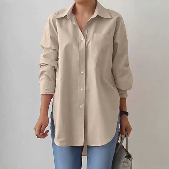 Damen Oversized Hemdbluse mit verlängertem Saum und Seitenschlitzen Nord Taschen