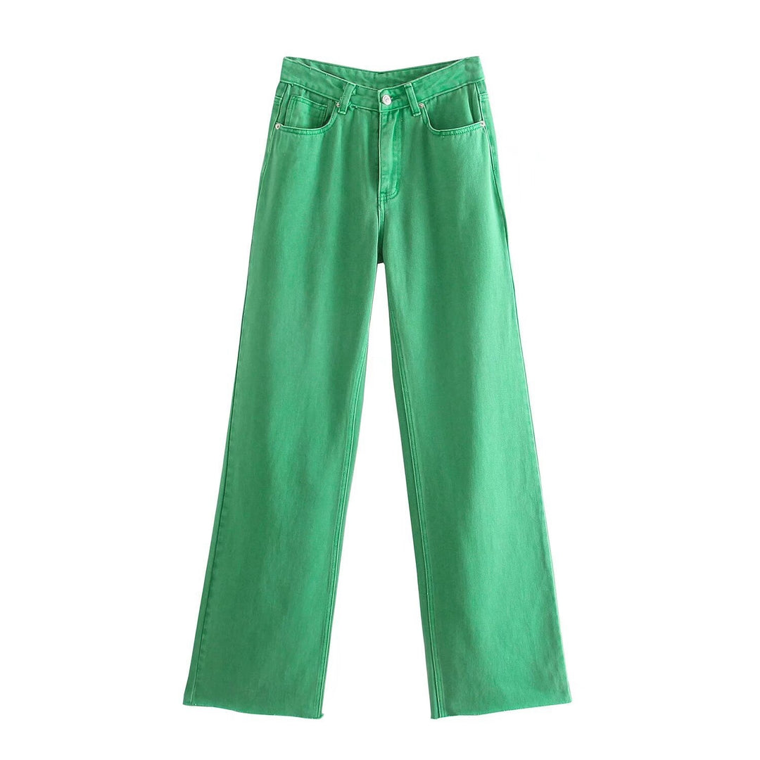 Damen Hochtaillierte weit geschnittene Jeans mit weitem Bein, hoher Taille und rohem Saum Nord Taschen