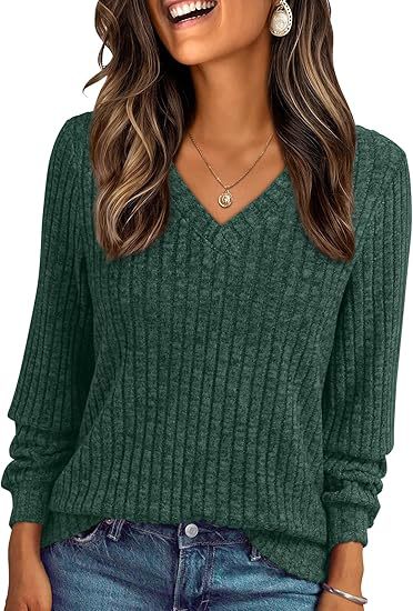 Damen Weicher Rippstrickpullover mit V-Ausschnitt Nord Taschen