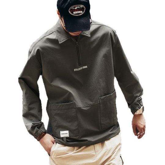 Herren Utility-Halbzip-Pullover mit Hemdkragen und Kängurutaschen Nord Taschen