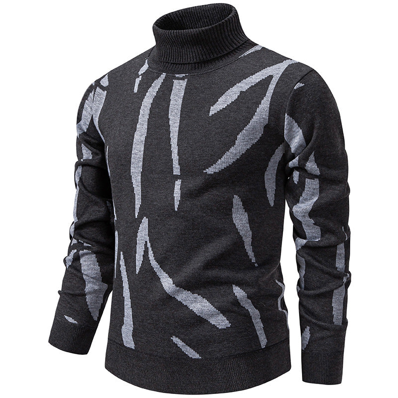 Herren Strukturierter Rollkragenpullover mit abstraktem Jacquardmuster und gerippten Abschlüssen Nord Taschen